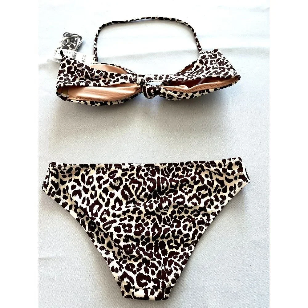 NWT J.Crew Knot Bandeau Leopard Print Bikini Top
